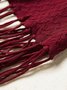 Wine Red Knitted Plain Cotton-blend Casual Cape